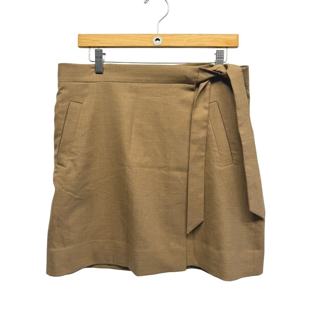 J.Crew Womens Wool Blend Tie Waist Wrap Mini Skirt Camel Tan Size 8